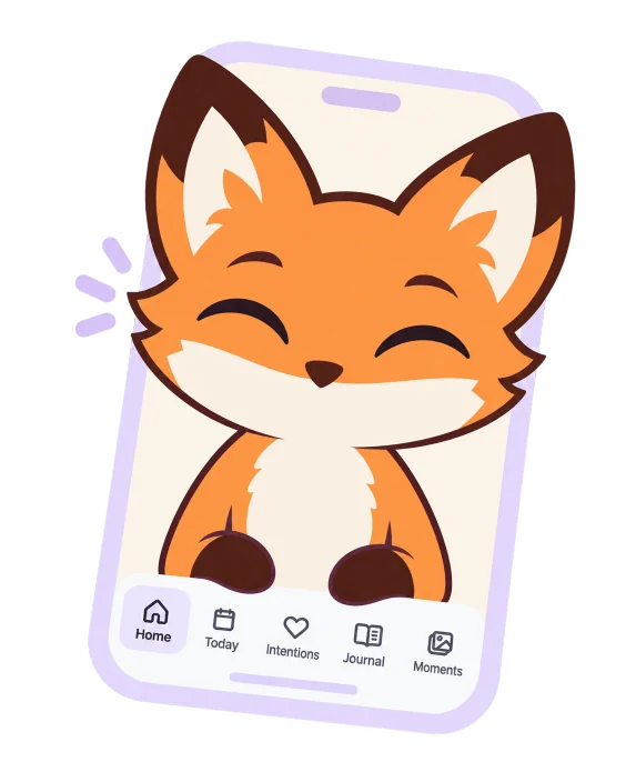 Lissa, a smiling orange fox, peeking out of an illustrated phone showing the Dear Lissa app.